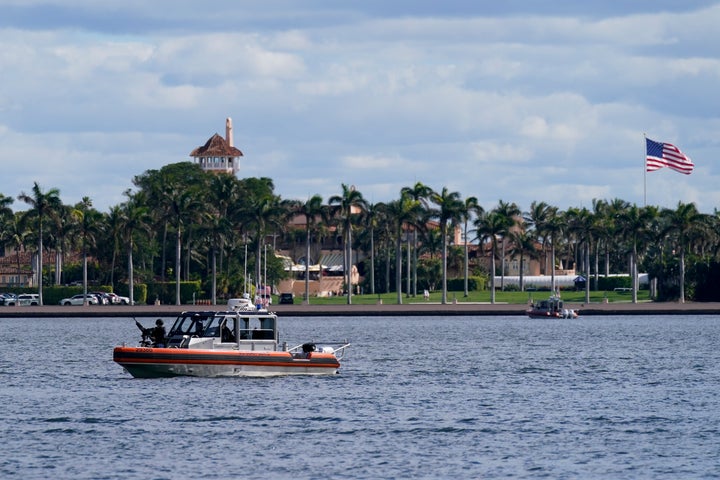 A security boat patrols near Mar-a-Lago on Jan. 20 in West Palm Beach, Florida.