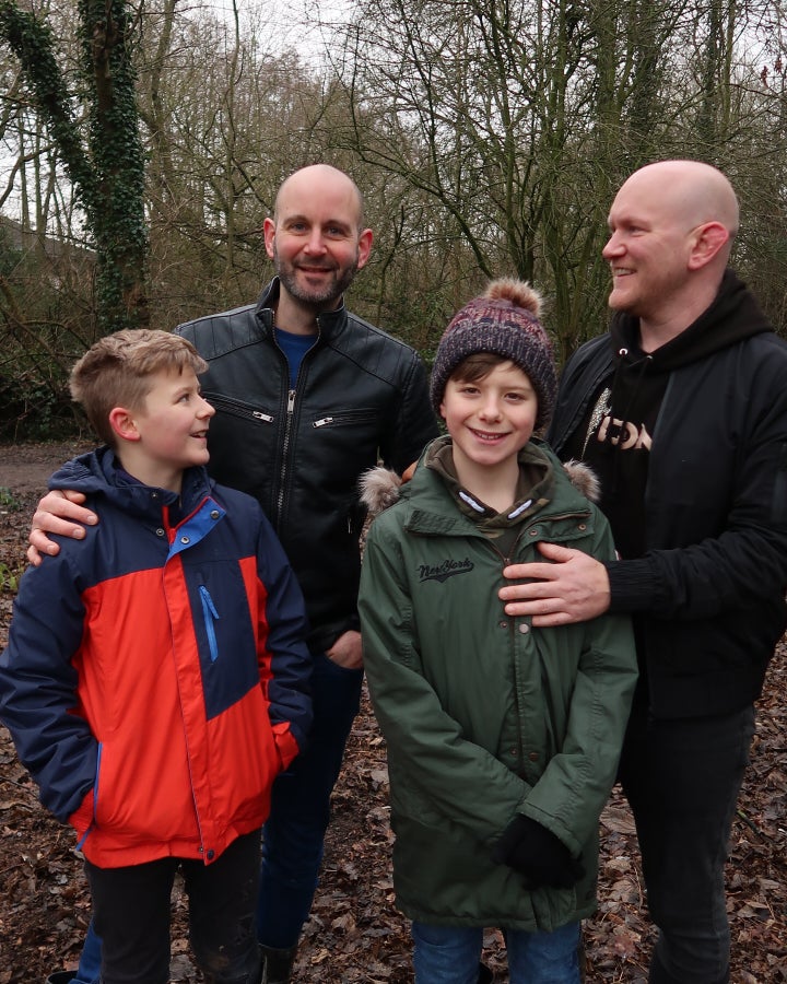 Jamie Beaglehole, with his husband Tom and their children Lyall and Rich. 