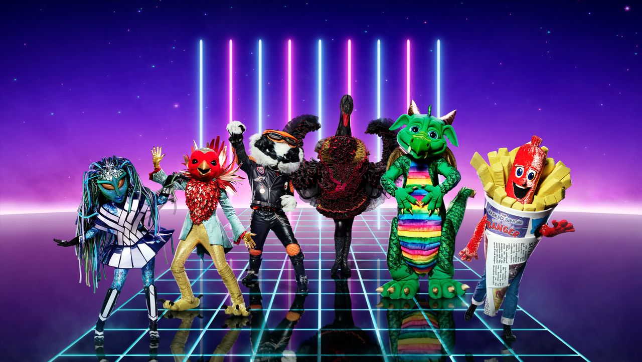 Six of these year's Masked Singer costumes.