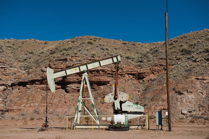 An oil pumpjack is seen near Aneth, Utah. More than half of the 26 million federal acres leased to the oil and gas industry are not being used for production, <a href="https://www.doi.gov/pressreleases/fact-sheet-president-biden-take-action-uphold-commitment-restore-balance-public-lands" target="_blank" role="link" class=" js-entry-link cet-external-link" data-vars-item-name="according" data-vars-item-type="text" data-vars-unit-name="60119658c5b61cb953506af8" data-vars-unit-type="buzz_body" data-vars-target-content-id="https://www.doi.gov/pressreleases/fact-sheet-president-biden-take-action-uphold-commitment-restore-balance-public-lands" data-vars-target-content-type="url" data-vars-type="web_external_link" data-vars-subunit-name="article_body" data-vars-subunit-type="component" data-vars-position-in-subunit="6">according</a> to the Interior Department.