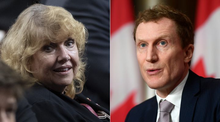 Former senator Lynn Beyak and Indigenous Services Minister Marc Miller are shown in a composite image of photos from The Canadian Press.