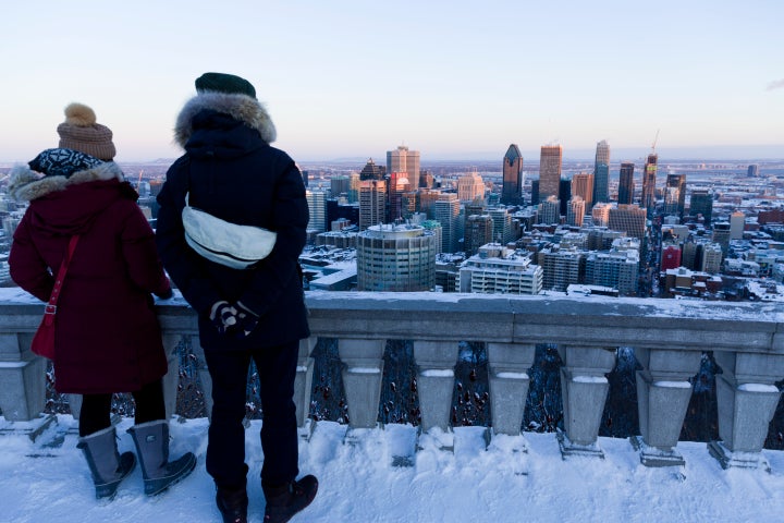 Montréal, Québec, Canada, January 4, 2016. -- Montreal is seen from Mount Royal (mont Royal) when the night is coming. (Photo by Thierry Tronnel/Corbis via Getty Images)