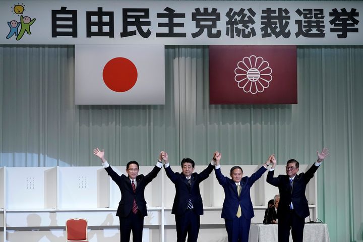 2020年秋の自民党総裁選の様子。菅義偉氏が「リーダー」に選ばれた