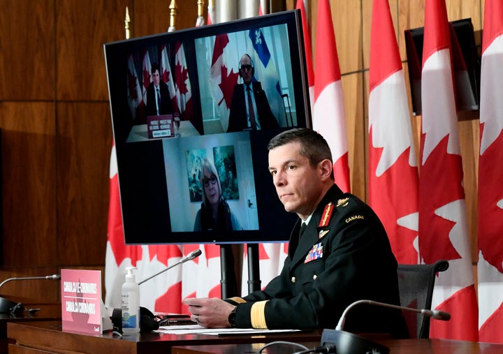 Maj.-Gen. Dany Fortin, vice-president of logistics and operations at the Public Health Agency of Canada, participates in a news conference on the COVID-19 pandemic in Ottawa, on Jan. 15, 2021.