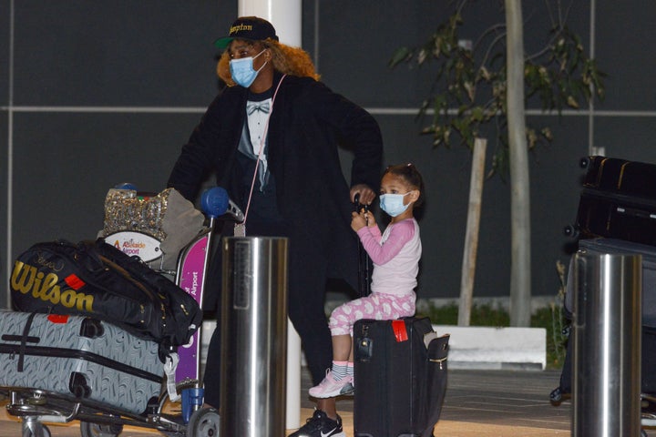 Serena Williams and her daughter Olympia arrive in Adelaide on January 14 before heading to quarantine for two weeks.