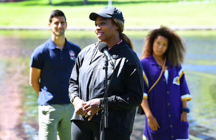 Serena Williams speaks to media at Memorial Drive on January 29, 2021 in Adelaide, Australia. 