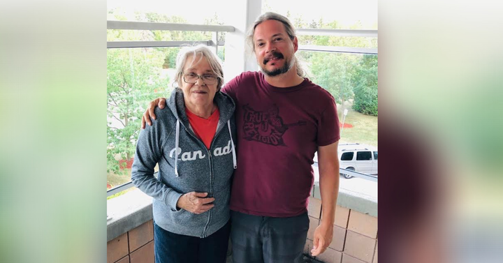 Jeremy Taggart with his mother Beryl, who lives at Roberta Place and recently tested positive for COVID-19. 