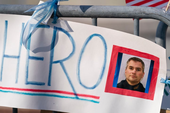 A memorial for U.S. Capitol Police officer Brian Sicknick near the U.S. Capitol on Jan. 14. Sicknick was killed by rioters in the Jan. 6 attack on the Capitol.