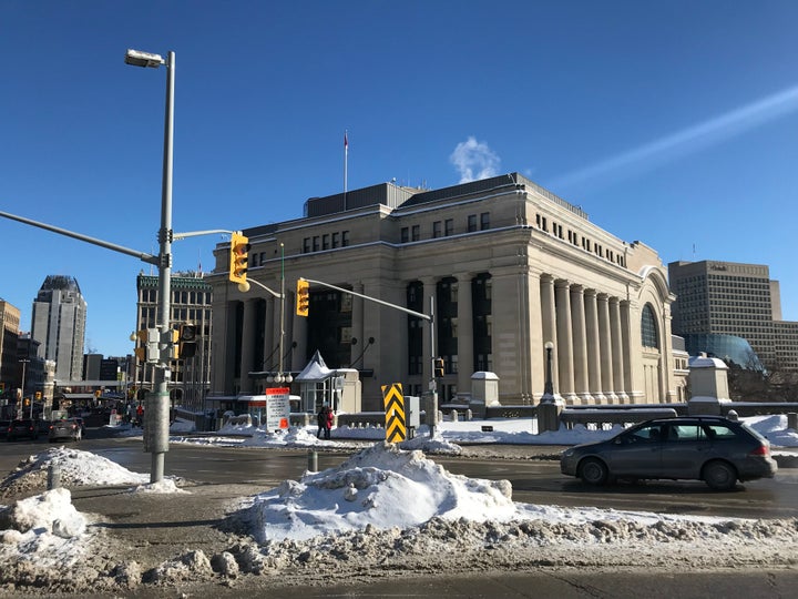 A view is seen of Ottawa's old train station which has been converted into a temporary Senate, while parliament undergoes renovation on Jan. 28, 2019 in Ottawa.