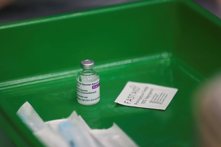 A vial of the AstraZeneca's vaccine for the coronavirus disease (COVID-19) is pictured at the Derby Arena velodrome in Derby, Derbyshire, Britain, January 29, 2021. REUTERS/Carl Recine