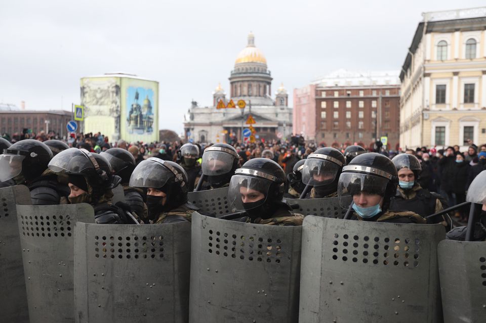 SAINT PETERSBURG, RUSSIA - JANUARY 31: Police officers take security measures during the Freedom to Alexei...