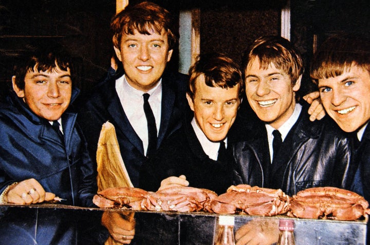 Hilton Valentine, fourth from the left, and Eric Burdon, Chas Chandler, John Steel and Alan Price of The Animals in an undate