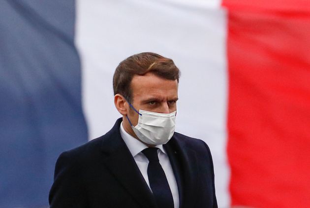 Le Président Emmanuel Macron adresse ses vœux aux armées, le 19 janvier 2021. (Photo by STEPHANE MAHE/POOL/AFP via Getty Images)