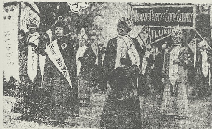 Ida B. Wells in a 1913 suffrage march in Washington, D.C., as seen in the Chicago Daily Tribune. <em>Chicago Daily Tribune</em>