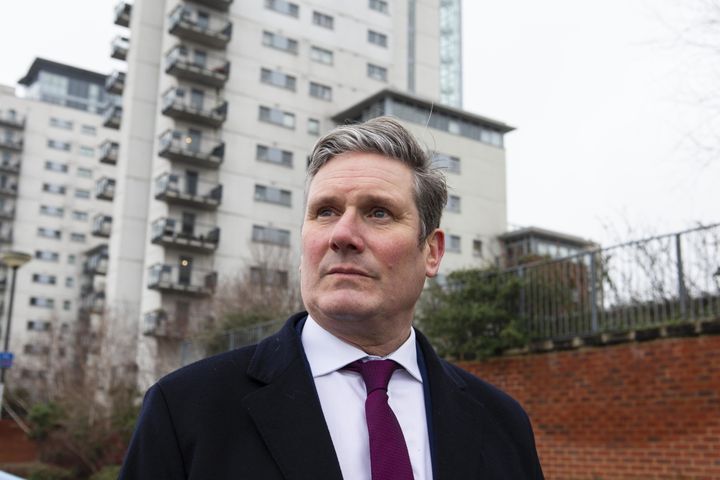 Keir Starmer during a visit to Albert House, Woolwich, London, which has cladding that since the Grenfell disaster has been deemed unsafe.