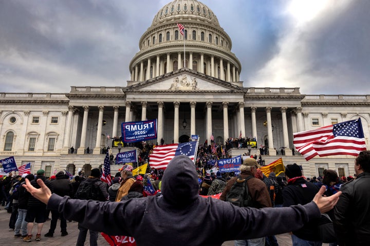 Trump supporters gather outside the Capitol during an insurrectionist attack on the U.S. Capitol on Jan. 6.