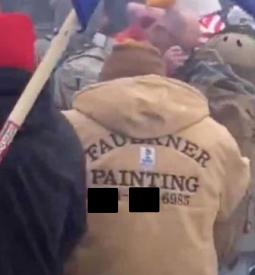 Investigators said they identified Troy Faulkner after he was caught on camera allegedly kicking in a window of the U.S. Capitol while wearing a jacket emblazoned with his own company’s name and telephone number.