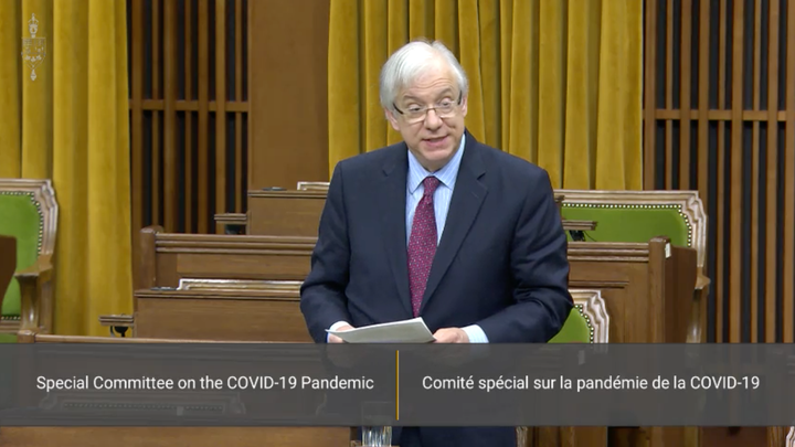 Liberal MP Scarpaleggia speaks in the House of Commons chamber during a meeting of the special committee on the COVID-19 pandemic on May 6, 2020.