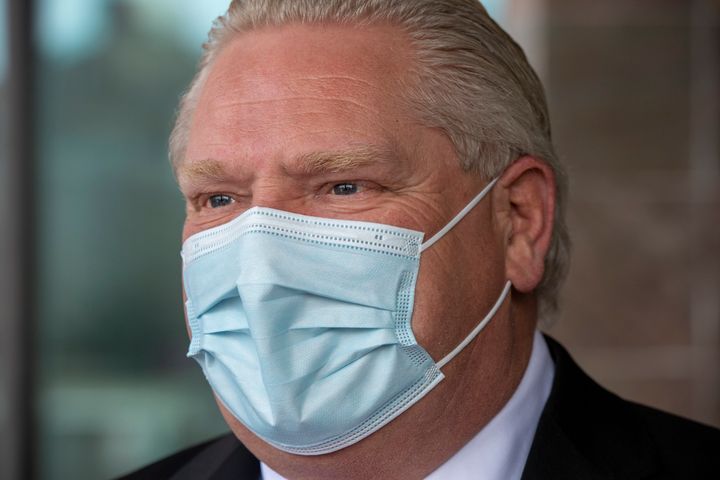 Ontario Premier Doug Ford holds a photo opportunity in Toronto on Feb. 1, 2021. 