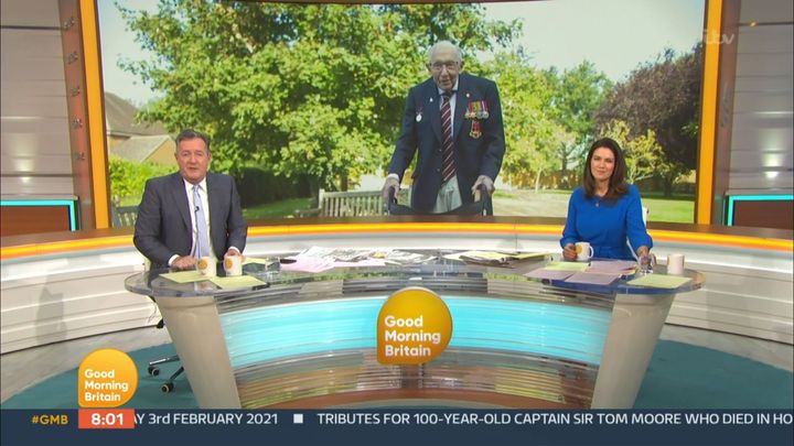Piers Morgan and Susanna Reid hosted a special edition of Good Morning Britain on Wednesday, paying tribute to Captain Sir Tom Moore