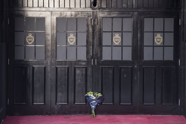 A bouquet of flowers left at the doors of the Sugar Hut nightclub in Brentwood, Essex, after the death of businessman Mick Norcross