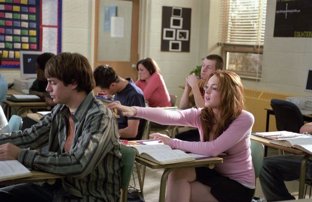 Jonathan Bennett and Lindsay Lohan in one of their classroom scenes.