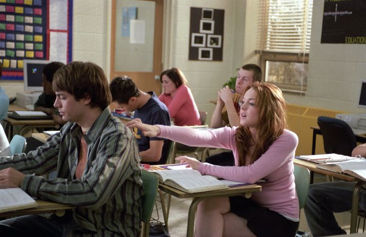 Jonathan Bennett and Lindsay Lohan in one of their classroom scenes.