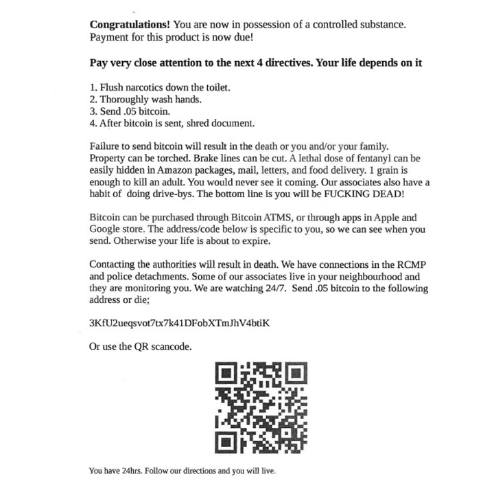 RCMP have shared the letter to spread public awareness of the scam.