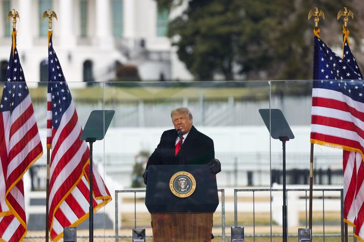 Donald Trump tells supporters at the Jan. 6 "March to Save America" rally in Washington to go to the U.S. Capitol and "fight like hell or you won't have a country anymore."