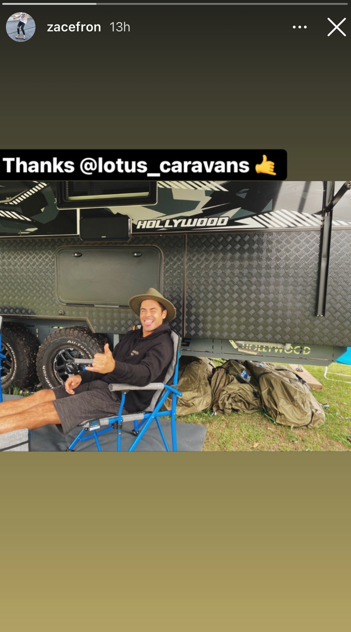 Zac Efron enjoying his caravan while living in Australia.