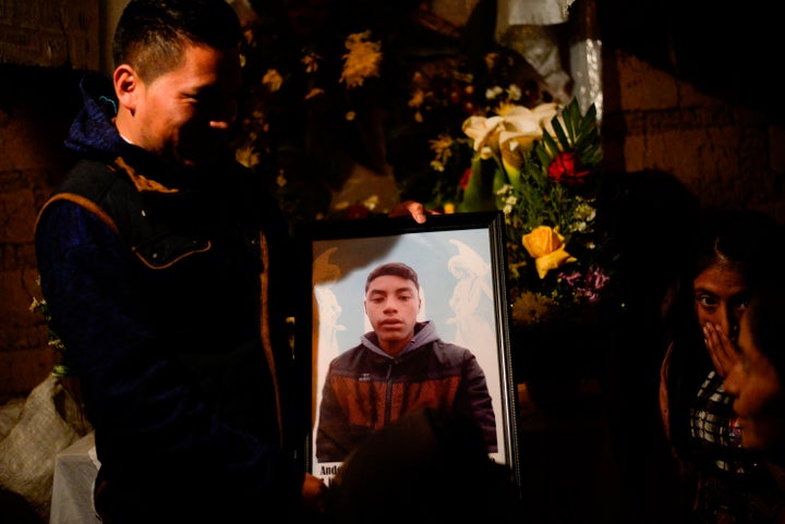 A portrait of Guatemalan migrant Anderson, who is believed to be among the 19 people killed in Mexico, is seen at his home in Nueva Esperanza village, Guatemala on January 28.