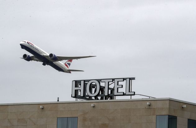 A plane passes over the Sofitel Hotel at Heathrow (file picture) 