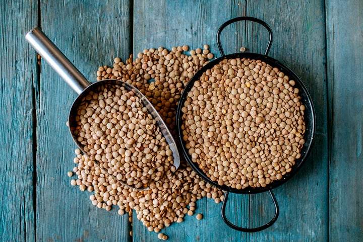 One cup of cooked lentils contains nearly identical calories and protein to 3 ounces of ground beef, but the lentils have no saturated fat or cholesterol.