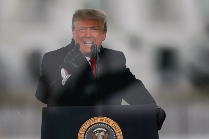 Then-President Donald Trump gestures as he speaks during a rally to contest the certification of the 2020 U.S. presidential election results by Congress, in Washington, January 6, 2021. (REUTERS/Jim Bourg)