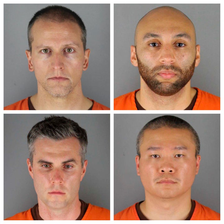 Derek Chauvin, top left, is one of four former officers charged in George Floyd's death last May. Clockwise from Chauvin are 