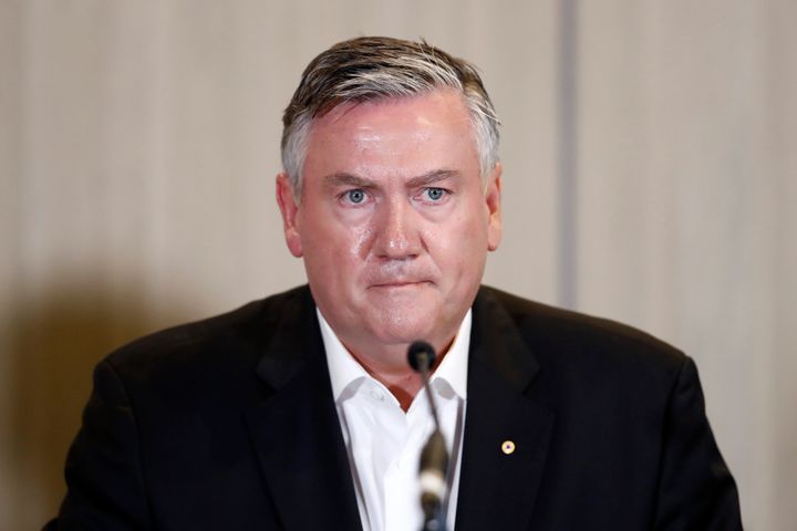Collingwood President Eddie McGuire speaks to the media at a Collingwood Magpies AFL press conference at the Glasshouse Event Space on February 1 in Melbourne.