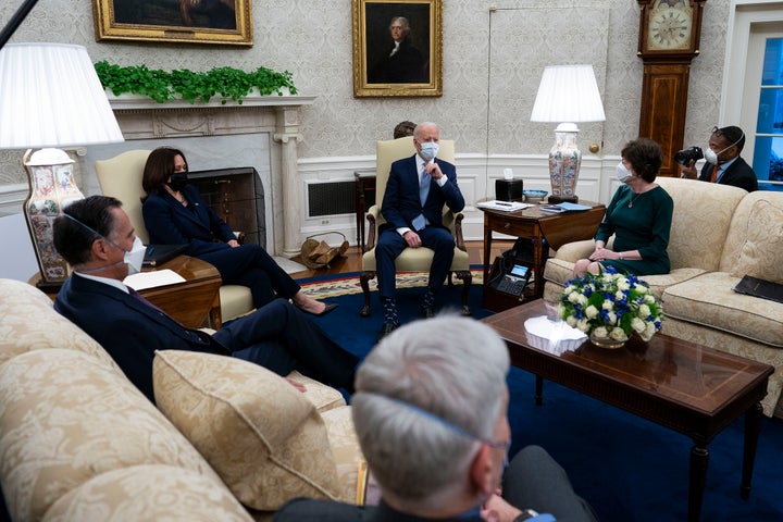 President Joe Biden and Vice President Kamala Harris meet with 10 Republican senators to discuss coronavirus relief. In a new HuffPost/YouGov poll, Americans say they're more concerned over the government spending too little than too much.