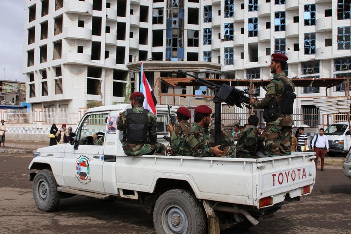 Security forces loyal to the U.A.E.-backed Southern Transitional Council arein the southern port city of Aden, Yemen, on Dec. 20, 2020.