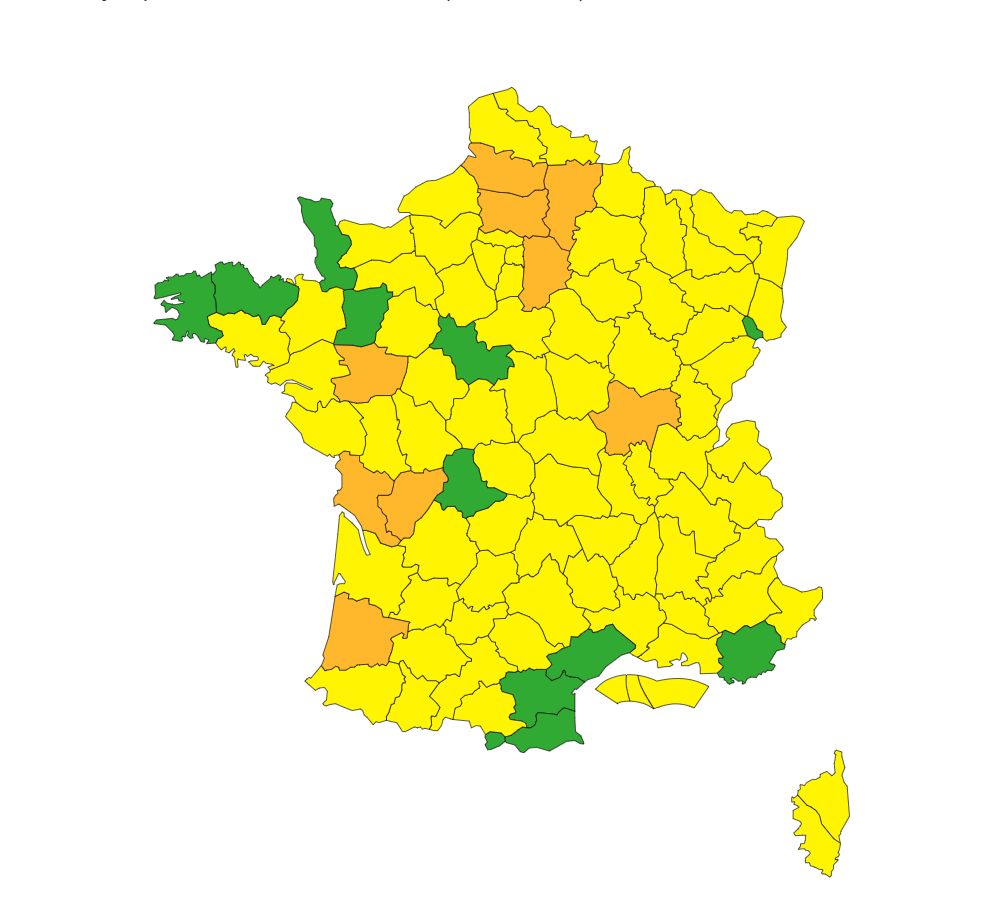 Météo France place 9 départements en vigilance orange