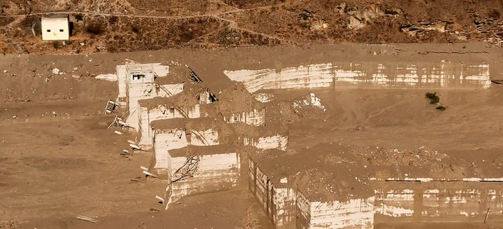 A view of the damaged Dhauliganga hydropower project at Reni village in Chamoli district after a portion of Nanda Devi glacier broke off in Tapovan area of the northern state of Uttarakhand.