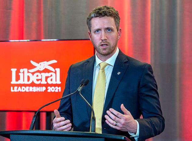 Iain Rankin fields questions as he meets with reporters after winning the leadership of the Nova Scotia...