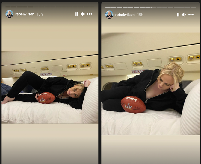 Rebel Wilson kicks back in her private jet before the 2021 Super Bowl.