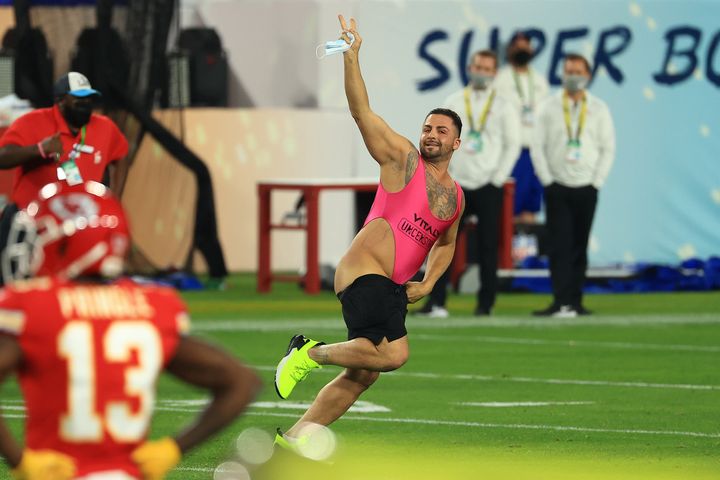 The man ran onto the field before victory was declared for the Tampa Bay Buccaneers.