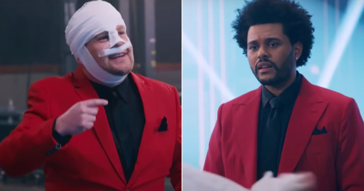 Watch James Corden bring the Weeknd some 'Pizzazz' for his Super Bowl  Halftime performance