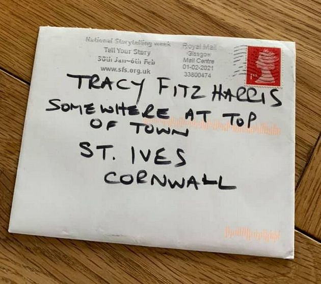 The envelope with  'somewhere at top of town' which miraculously made it to the right house in  St Ives, Cornwall. 