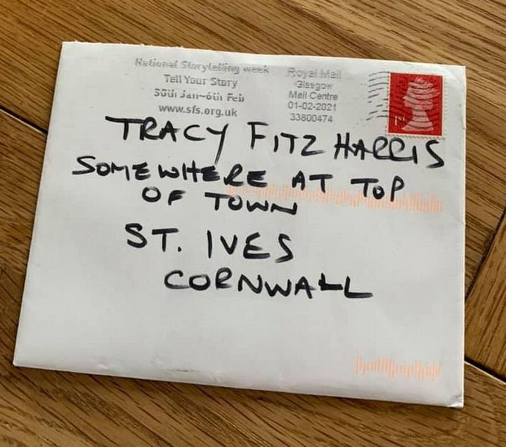 The envelope with 'somewhere at top of town' which miraculously made it to the right house in St Ives, Cornwall. 