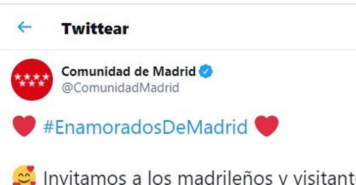 El tuit de la Comunidad de Madrid.