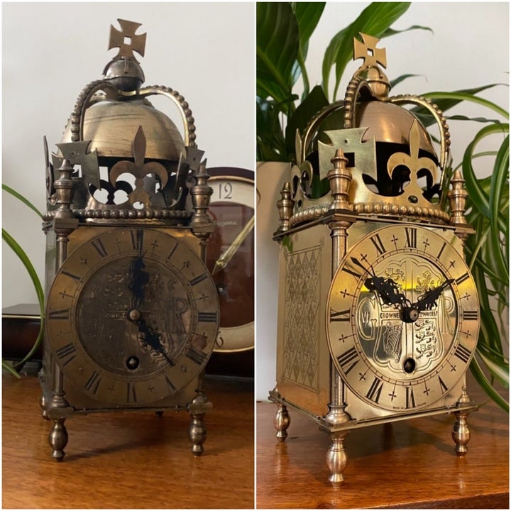 One of Gothy's clock repairs, before and after.