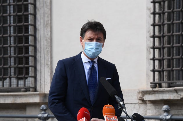 ROME, Feb. 4, 2021 -- Outgoing Italian Prime Minister Giuseppe Conte speaks at a press conference in...