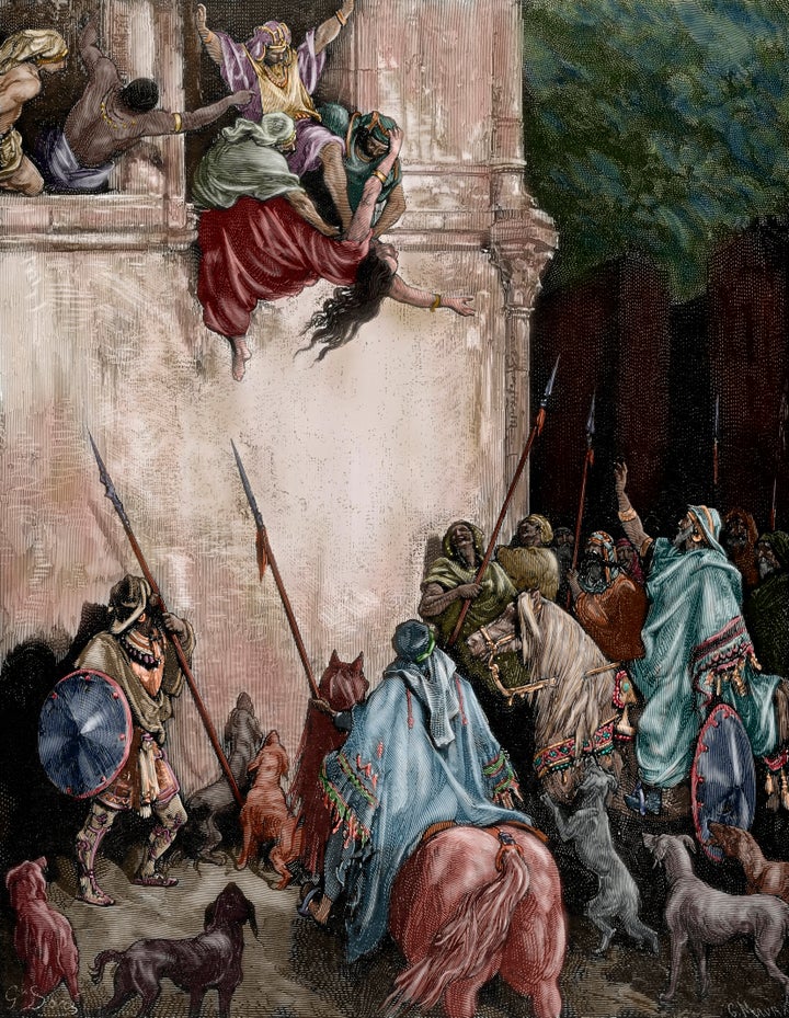 The assassination of Jezebel, as depicted in this work by Gustave Doré and Charles Maurand, is described in 2 Kings 9:30-37.